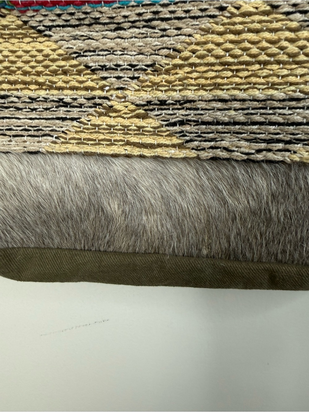 Myra woven southwest style design tote bag with leather and fur trimming. - Picture 4 of 13